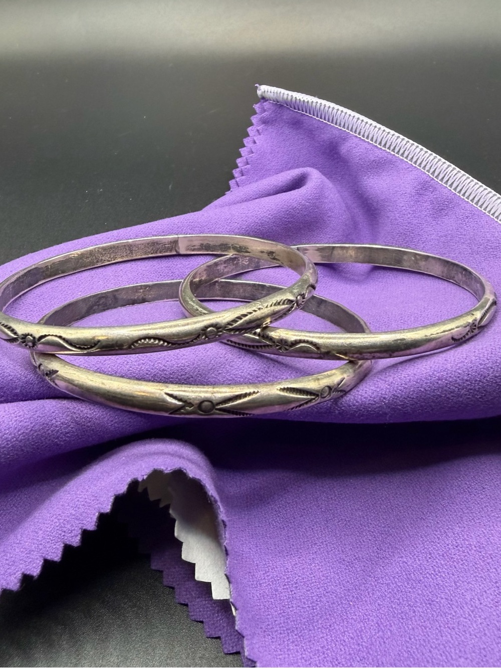Vintage Sterling Silver Native Navajo Stamped Zuni Bangle Bracelets 7 3/4 925